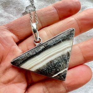 925 African Zebra Calcite Geometric Pendant Necklace